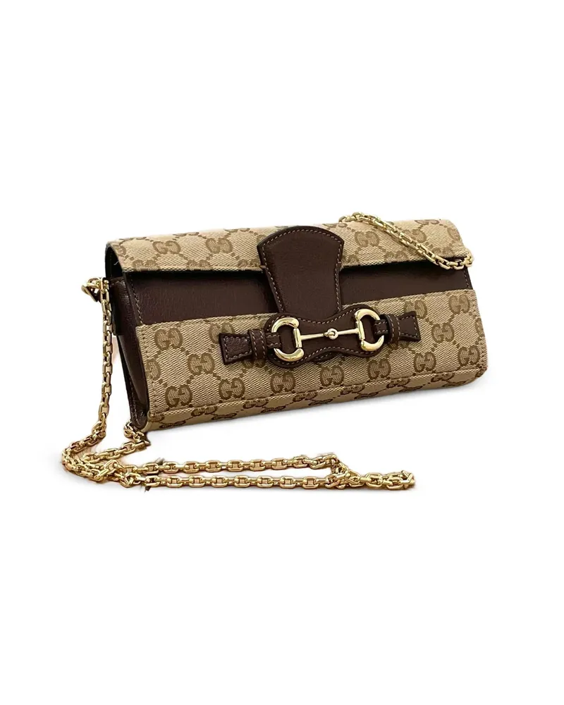 Gucci Horsebit GG Canvas Cross Body Bag Brown