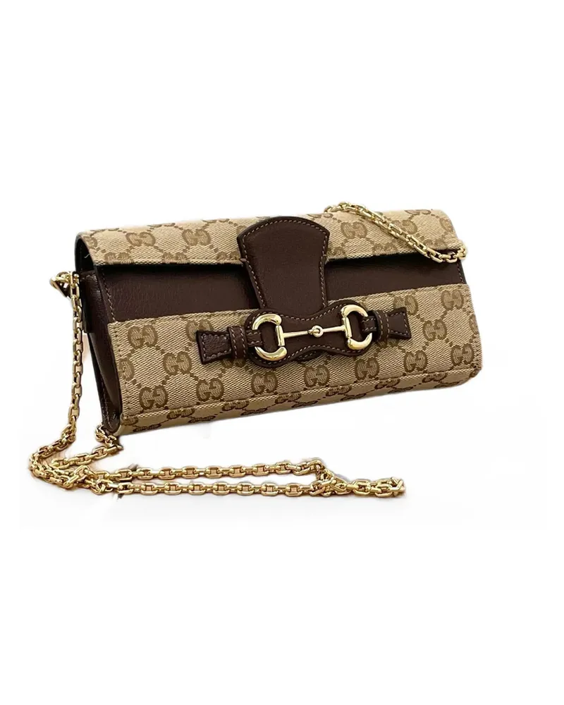Gucci Horsebit GG Canvas Cross Body Bag Brown