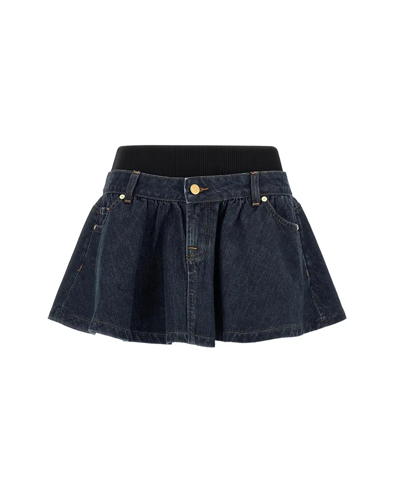 7 for all mankind Banded Contrast-stitching Mini Denim Skirt Blue
