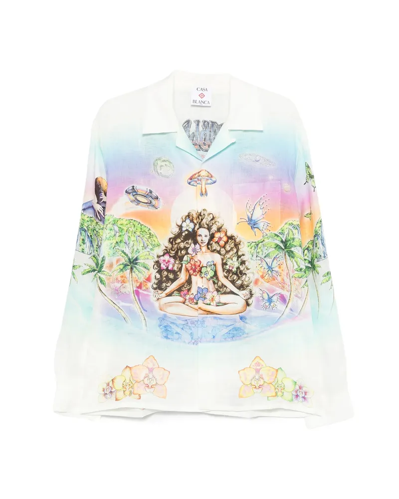 Casablanca Paris Cuban-collar Print Shirt White