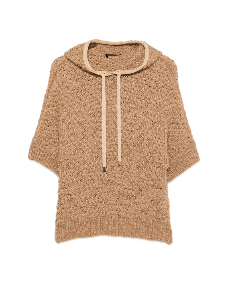 Fabiana Filippi Open-knit Short-sleeve Hooded Sweater Brown