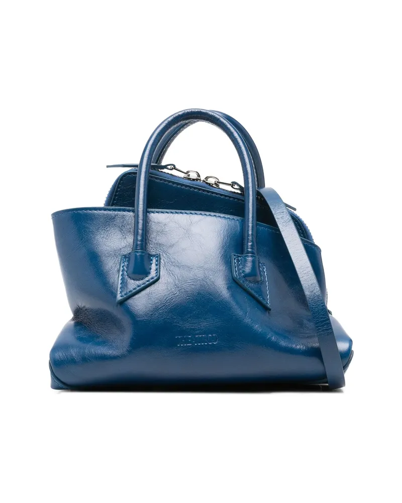 ATTICO Mini La Passeggiata Leather Tote Bag Blue