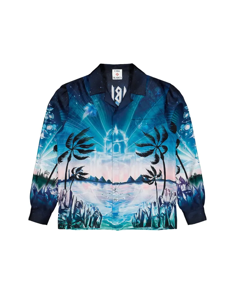 Casablanca Paris Crystal Alchemy Cuban Collar Shirt Blue