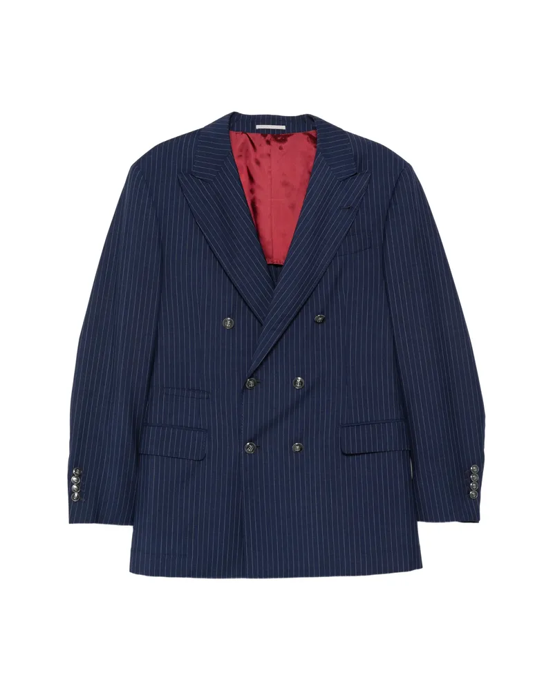 Brunello Cucinelli Pinstripe Double-breasted Blazer Blue