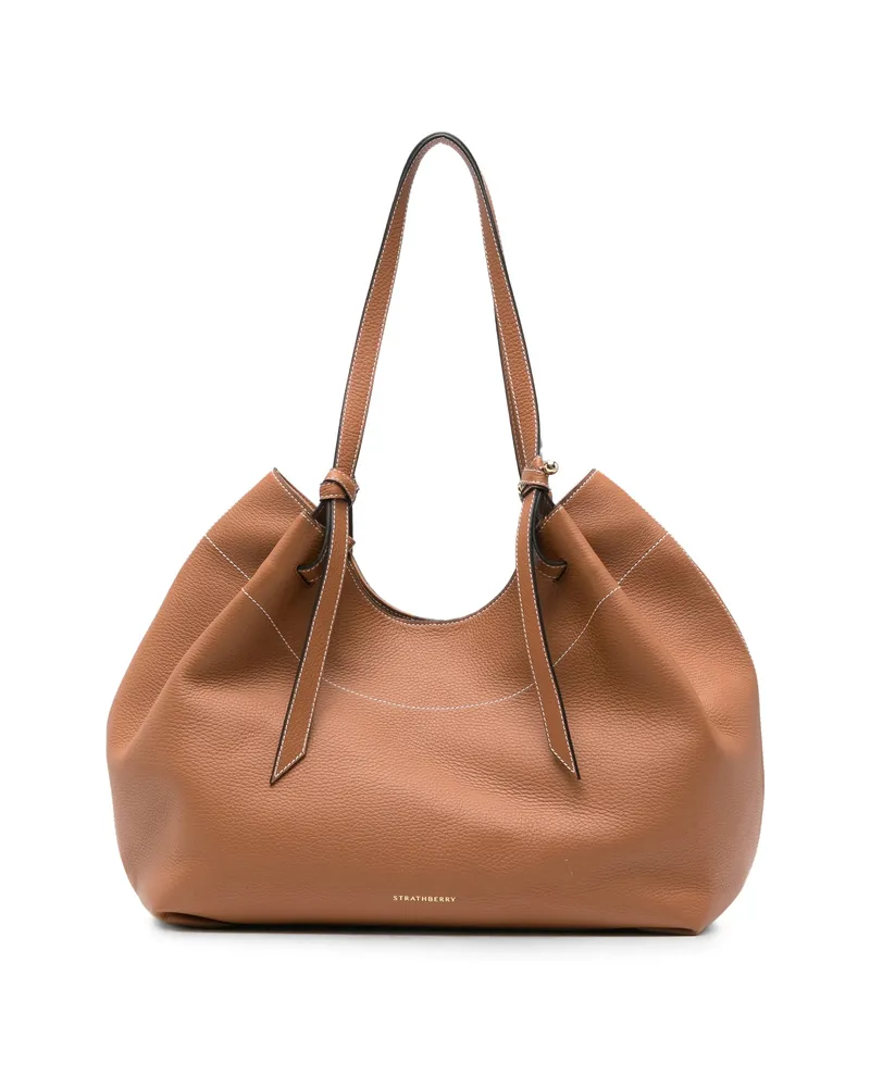 Strathberry Barra Contrast-stitch Leather Shoulder Bag Brown