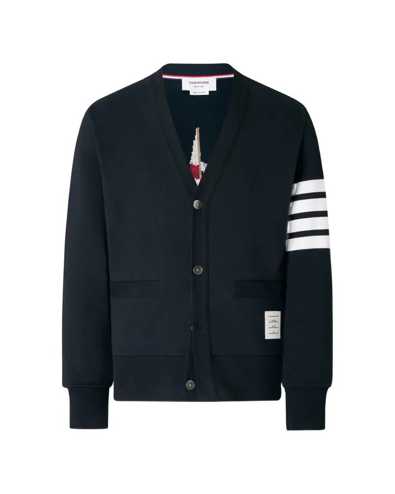 Thom Browne 4-Bar Boat-embroidery Cardigan Blue