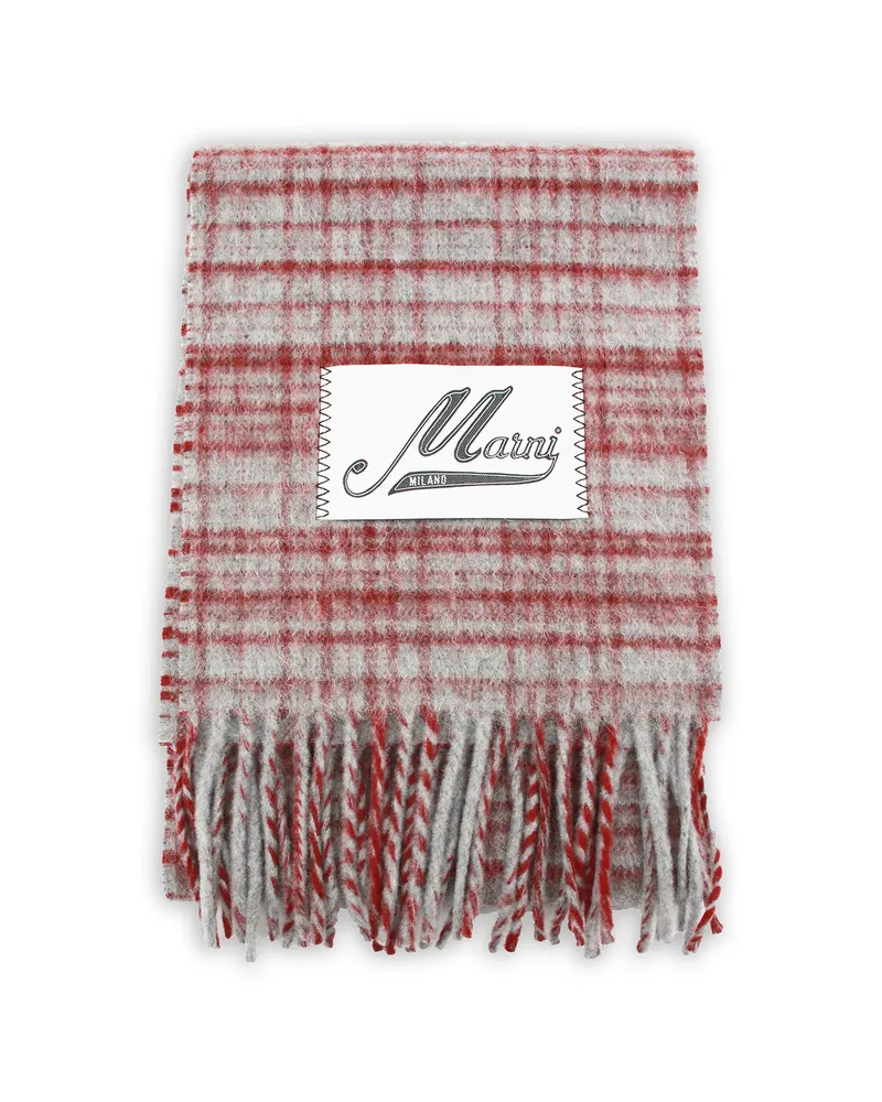 Marni Check Fringed Scarf Red