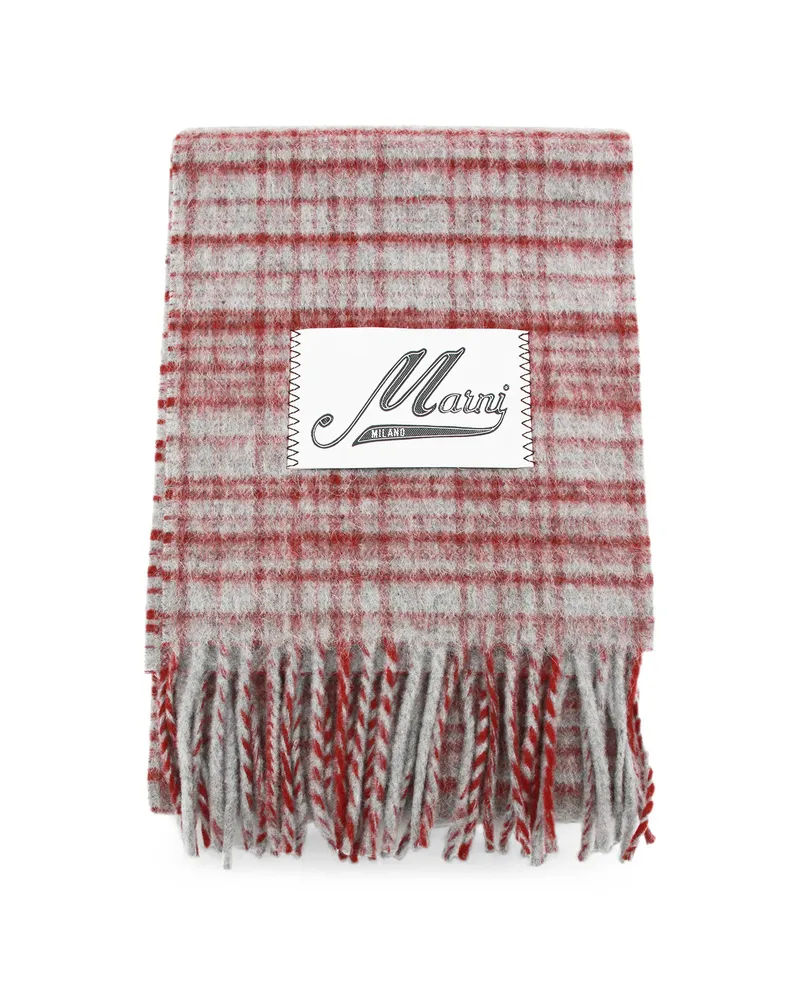 Marni Check Fringed Scarf Red