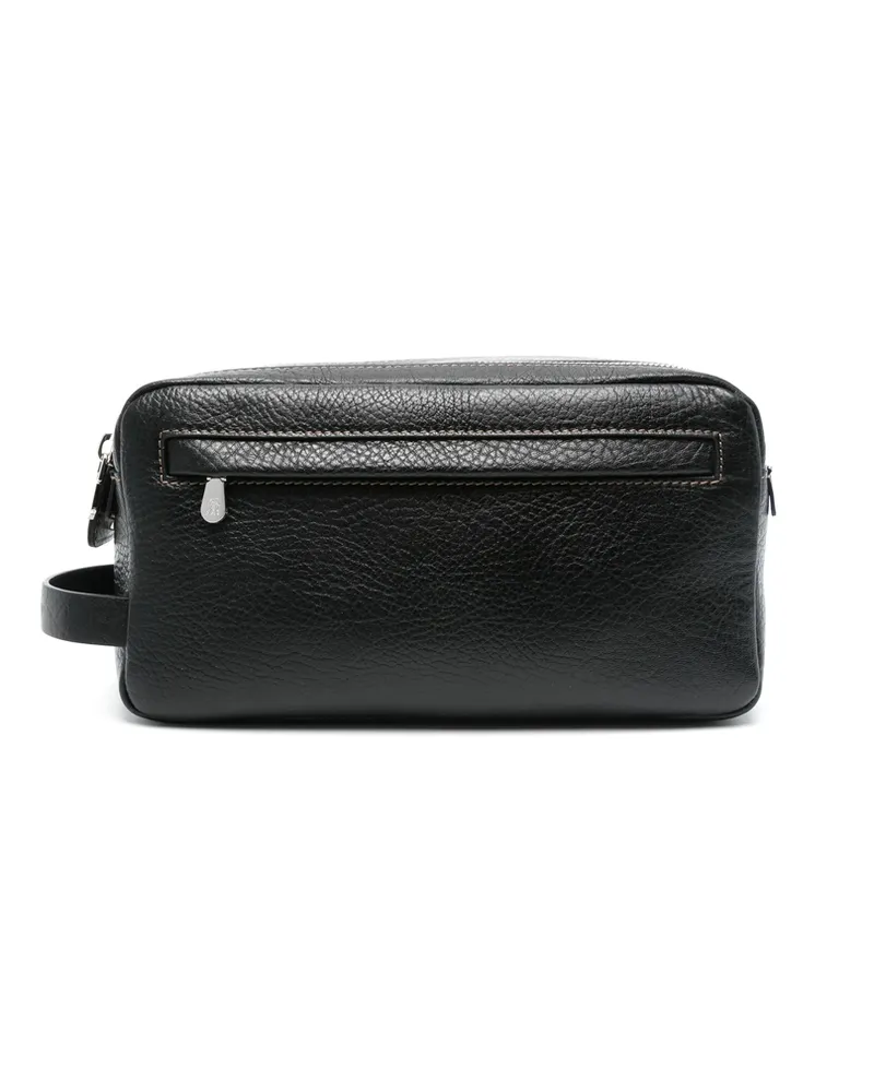 Brunello Cucinelli Double Zipper Leather Wash Bag Black