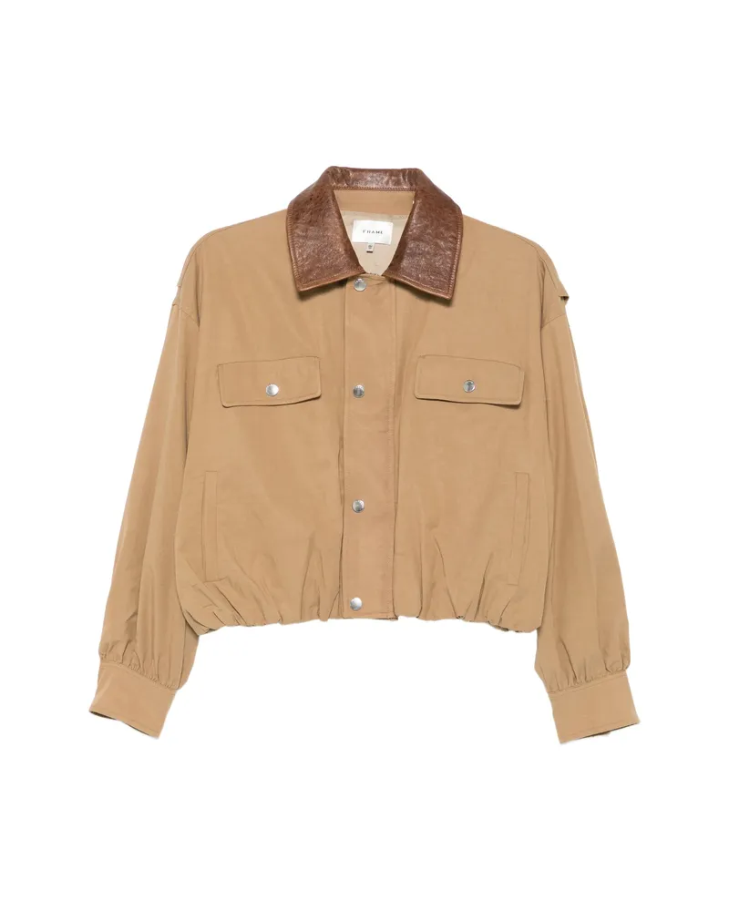 Frame Denim Leather-collar Jacket Brown