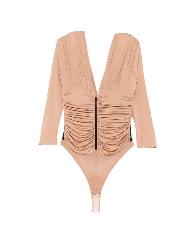 Elisabetta Franchi Ruched Long-sleeve Blouse Neutrals