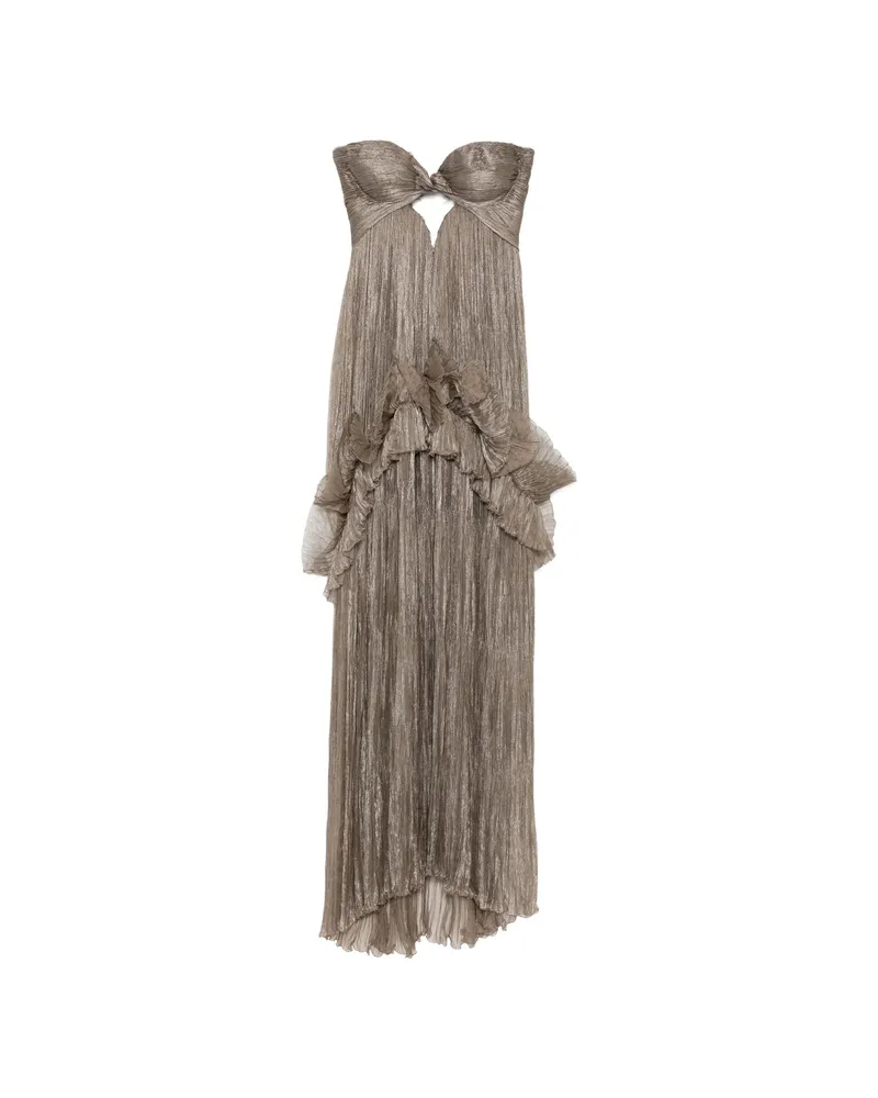 Maria Lucia Hohan Yumi Pleated Ruffled Maxi Dress Brown