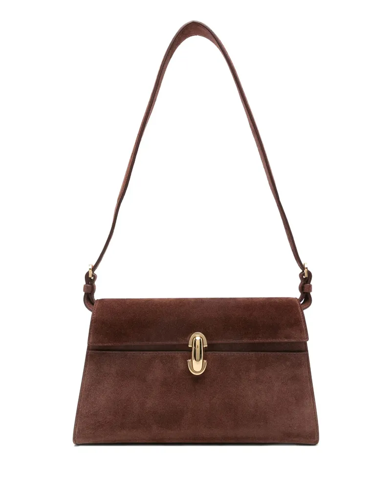 SAVETTE Suede Clasp Shoulder Bag Brown