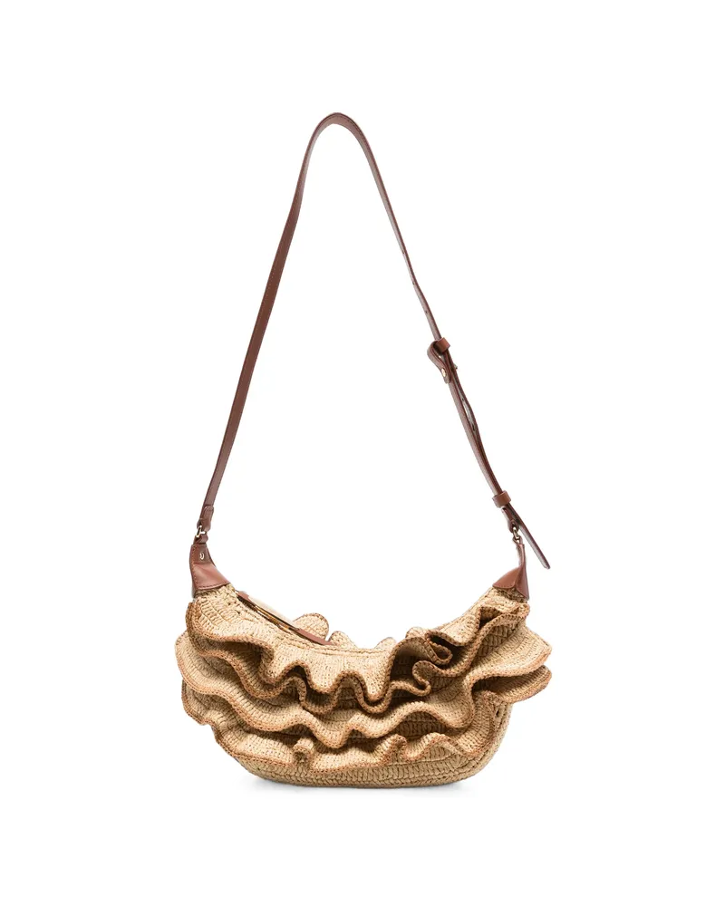 Zimmermann Ruffled Woven Shoulder Bag Neutrals