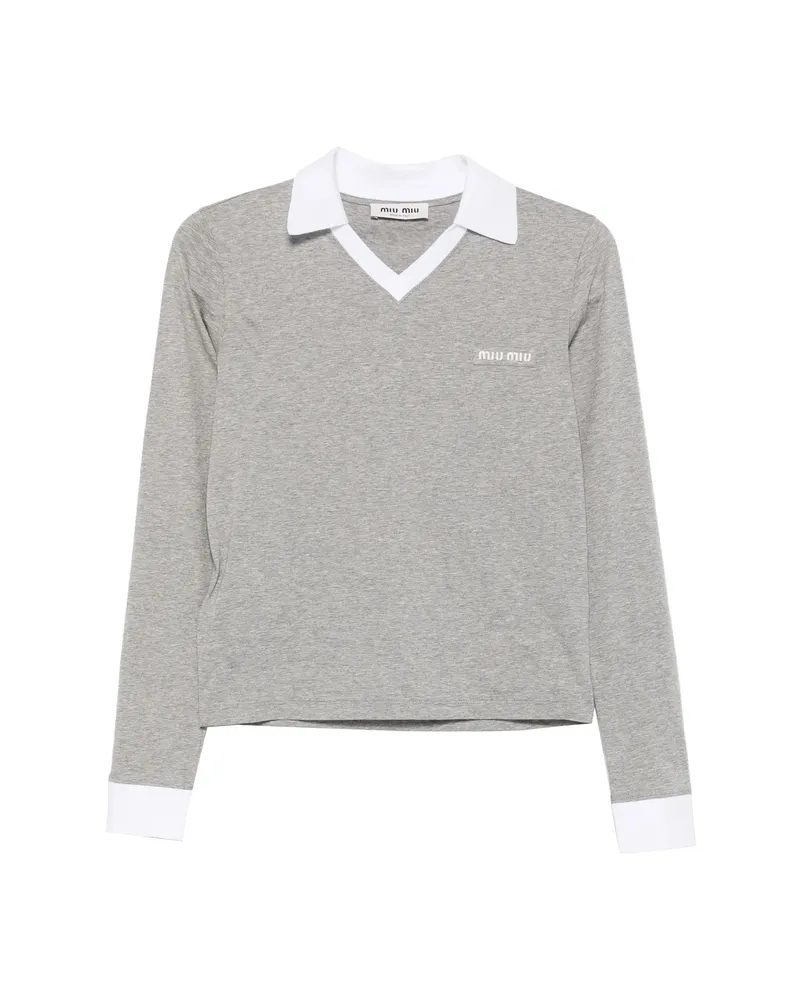 Miu Miu Logo-patch Polo-collar T-shirt Grey