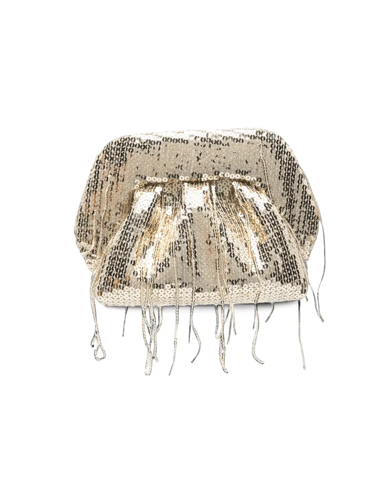 THEMOIRÈ Small Bios Sequin-embellished Fringed Clutch Bag Gold