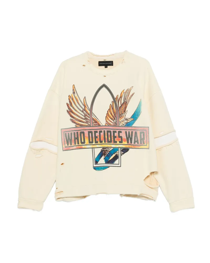 WHO DECIDES WAR Ribbon Tour Distressed Sweatshirt Yellow