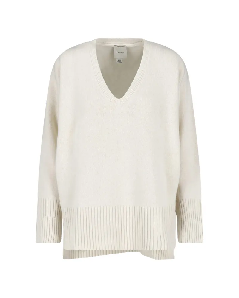 Calvin Klein V-neck Ribbed-trim Sweater Neutrals