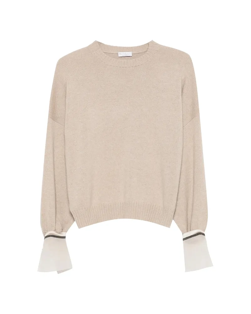 Brunello Cucinelli Monili-embellished Panelled-cuff Sweater Neutrals