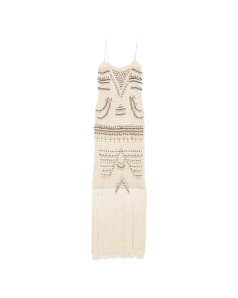 BLESS Takara Bead-embellished Fringed Maxi Dress Neutrals