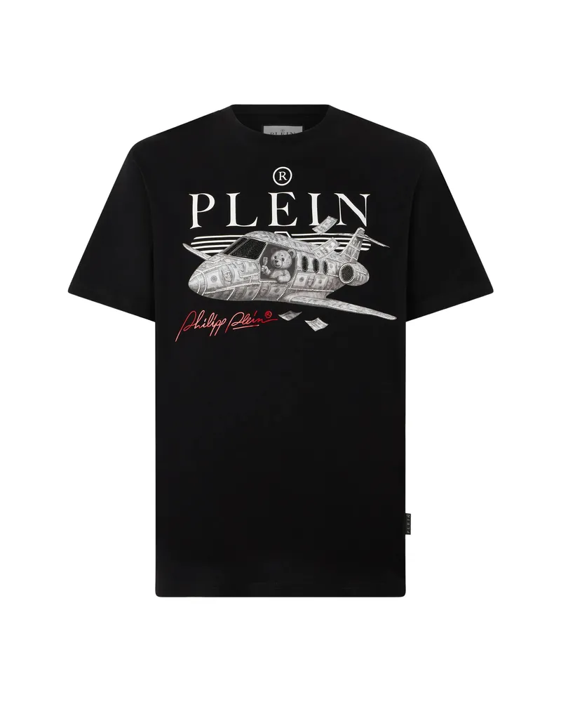 Philipp Plein Round Neck T-shirt Teddy Plane Stones Black