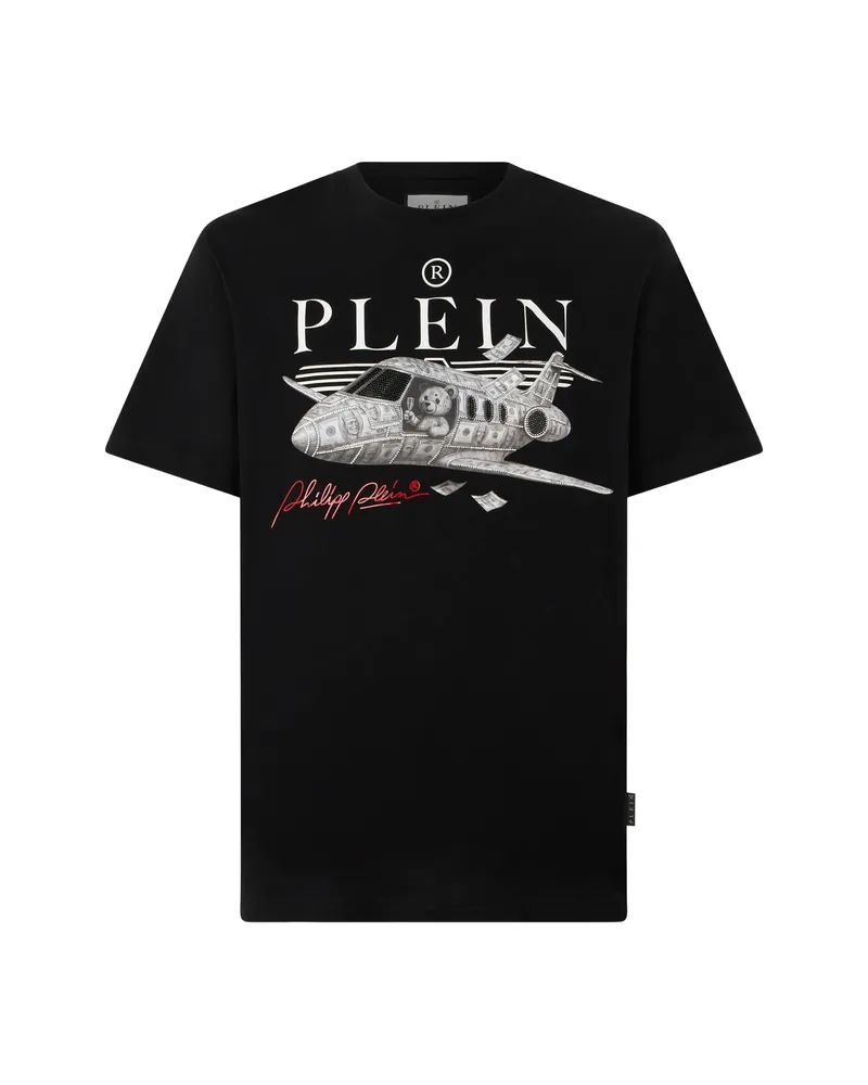 Philipp Plein Round Neck T-Shirt Teddy Plane Stones Black