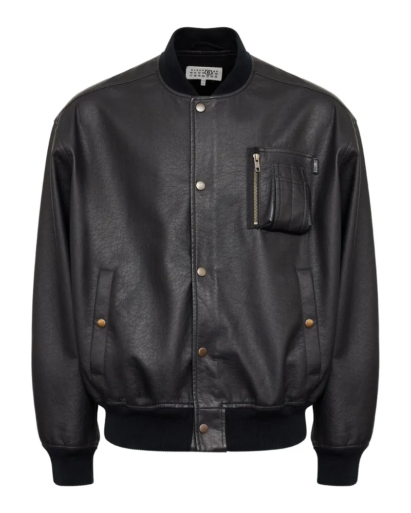 Maison Margiela Leather-effect Zip-pocket Bomber Jacket Black