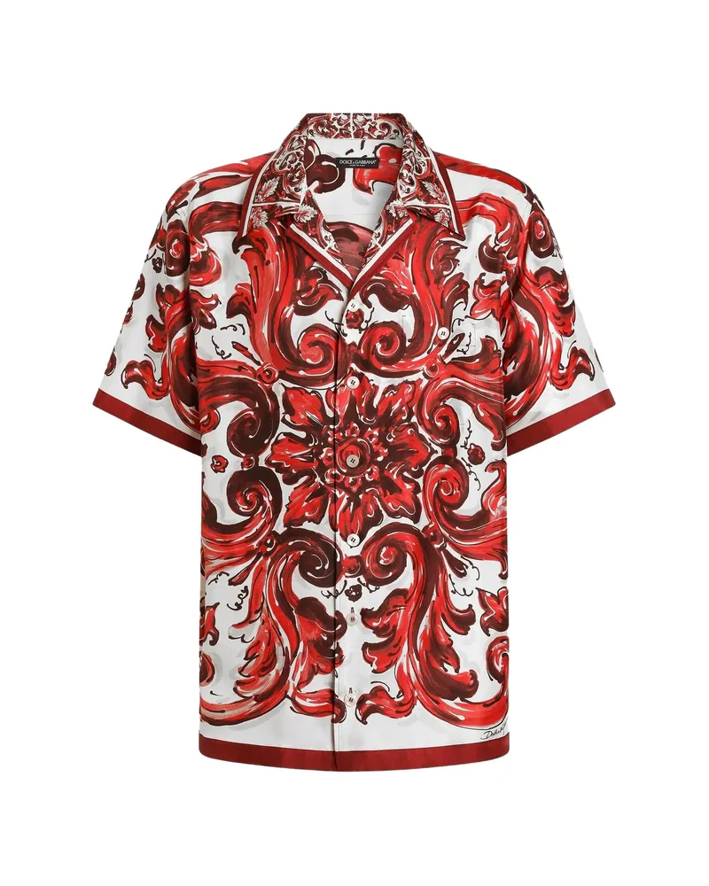 Dolce & Gabbana Majolica-print Silk Twill Hawaii Shirt White