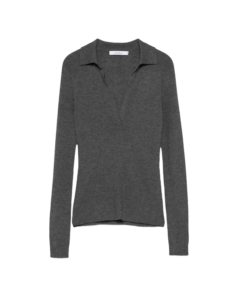 Max Mara Angel Ribbed-knit V-neck Sweater Grey