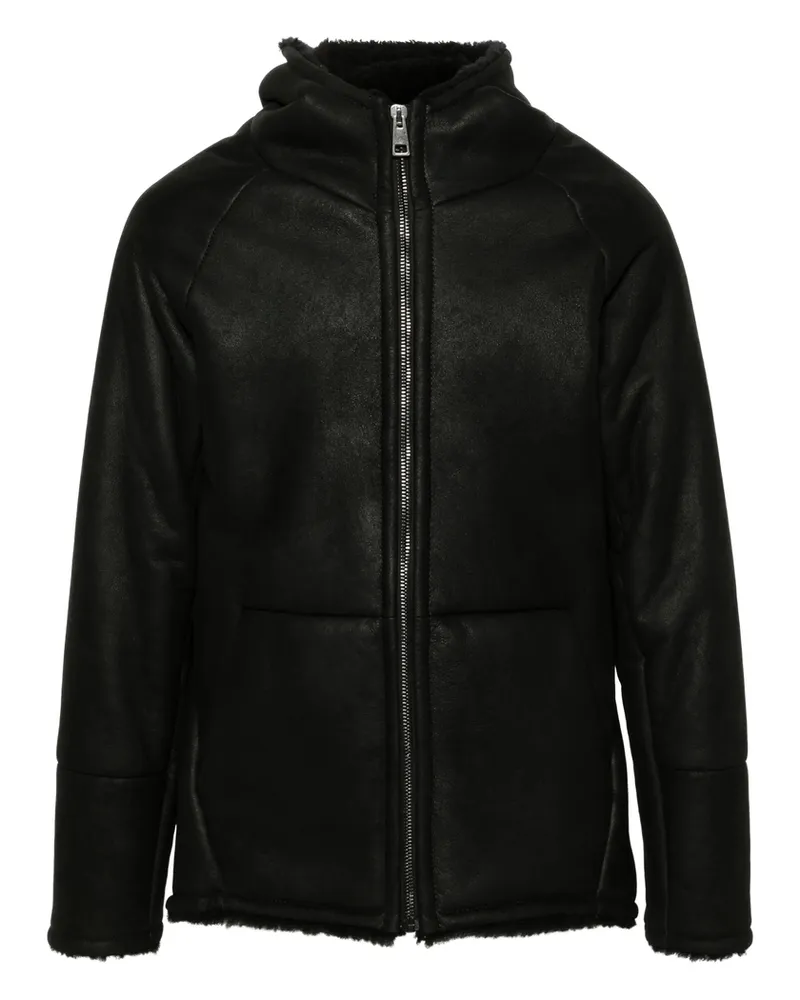 ERALDO Hooded Leather Jacket Black