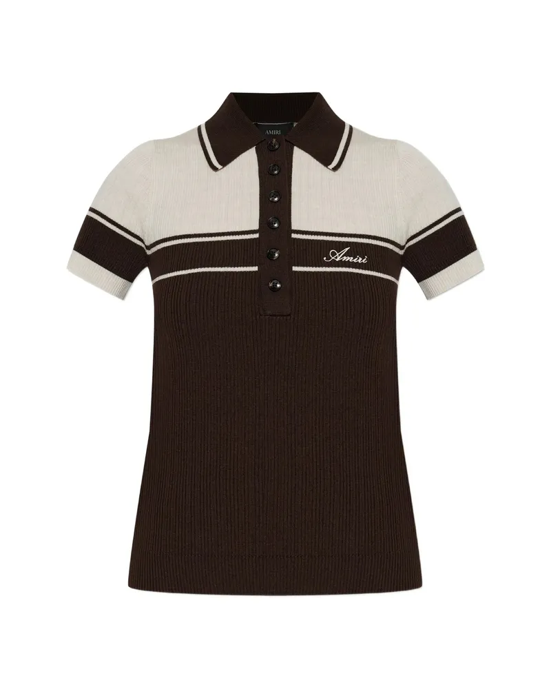 Amiri Logo-embroidered Striped Polo Shirt Brown