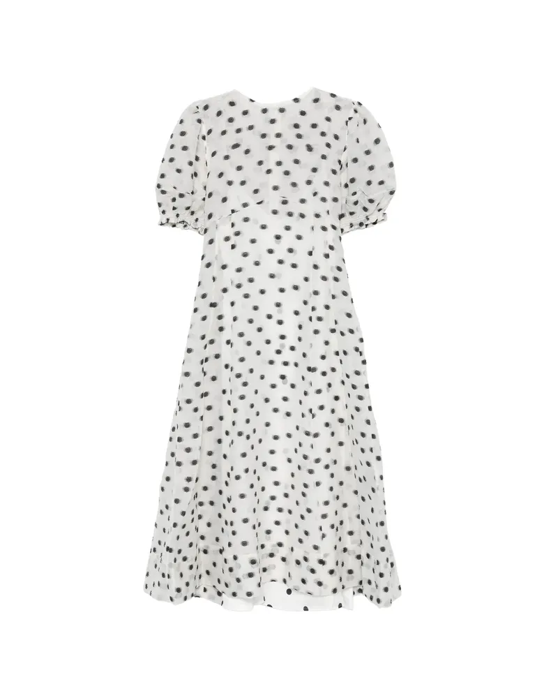 Stine Goya Polka-dot Puff-sleeve Midi Dress White