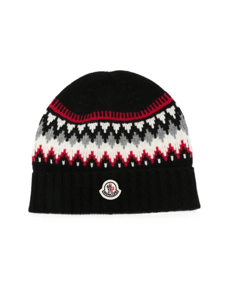 Moncler Fair Isle Logo-patch Beanie Hat Black