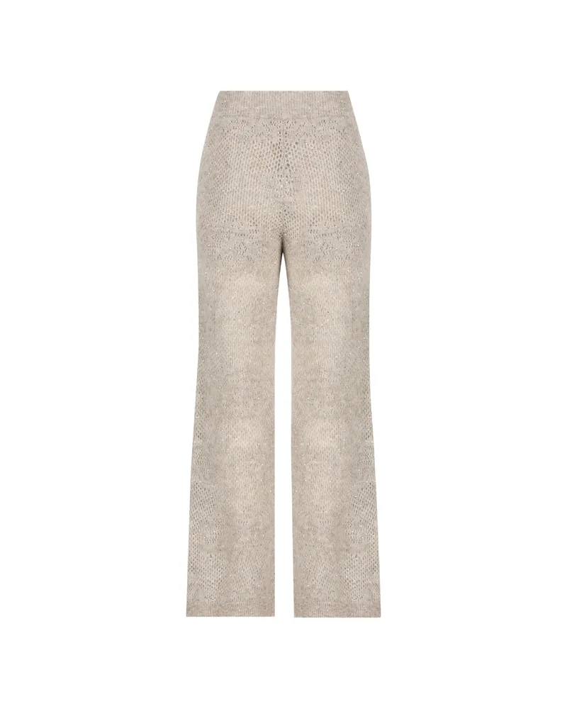 Brunello Cucinelli Lace Flowers Knit Track Pants In Sparkling Mohair And Virgin Wool Neutrals