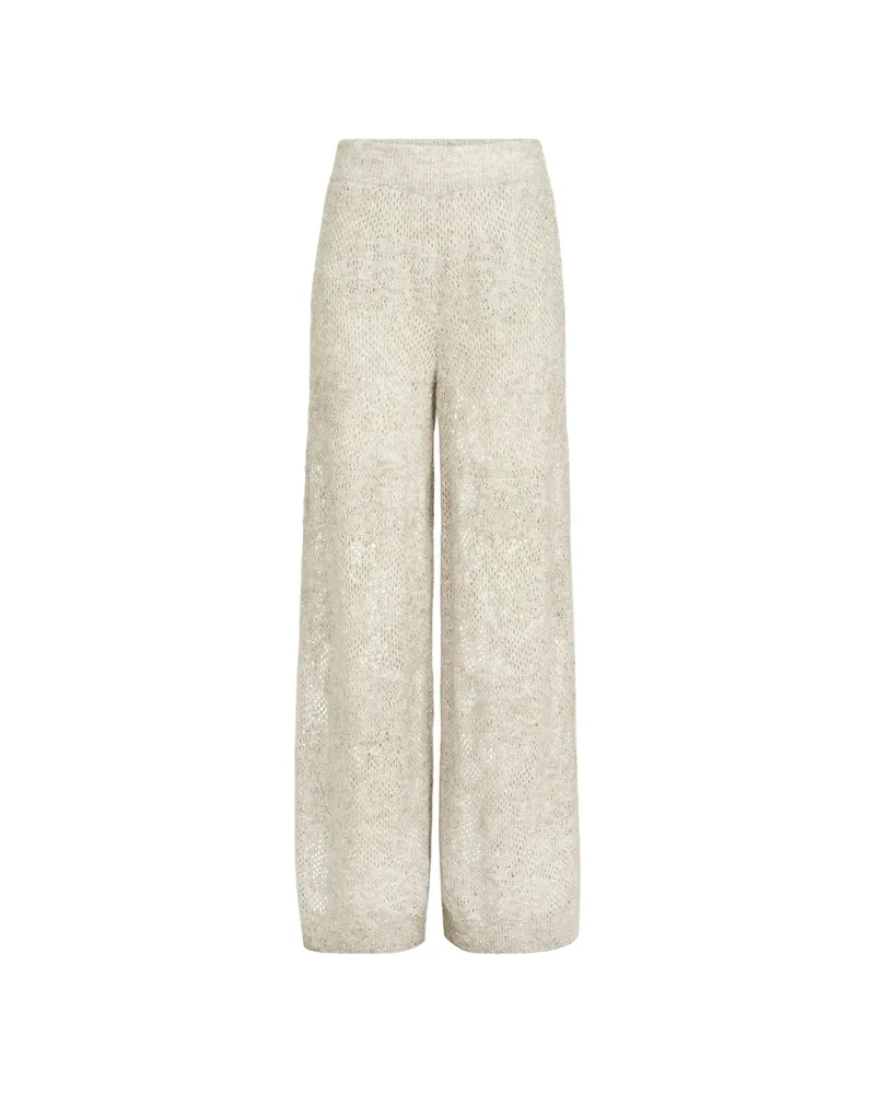 Brunello Cucinelli Lace-flowers Knit Track Trousers In Sparkling Mohair And Virgin Wool Neutrals