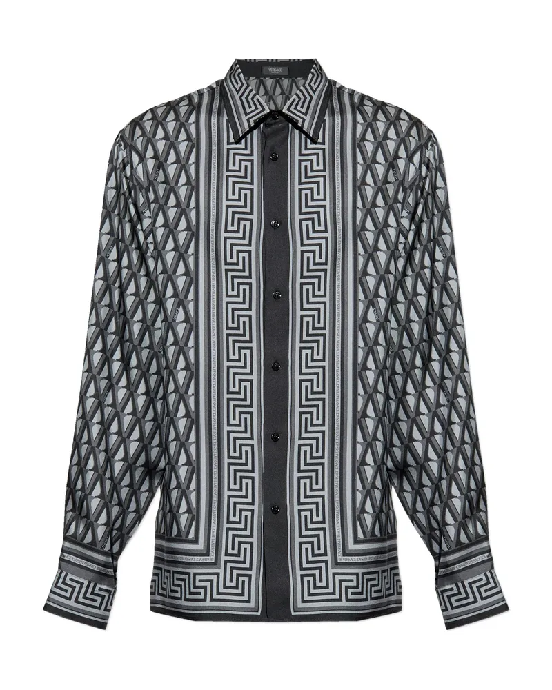 Versace V Greek Key-print Shirt Grey