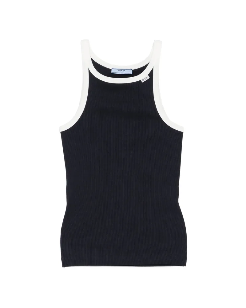 Prada Ribbed-knit Logo-patch Vest Top Blue