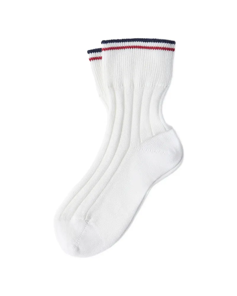 Brunello Cucinelli Cotton Rib Knit Socks With Stripes White