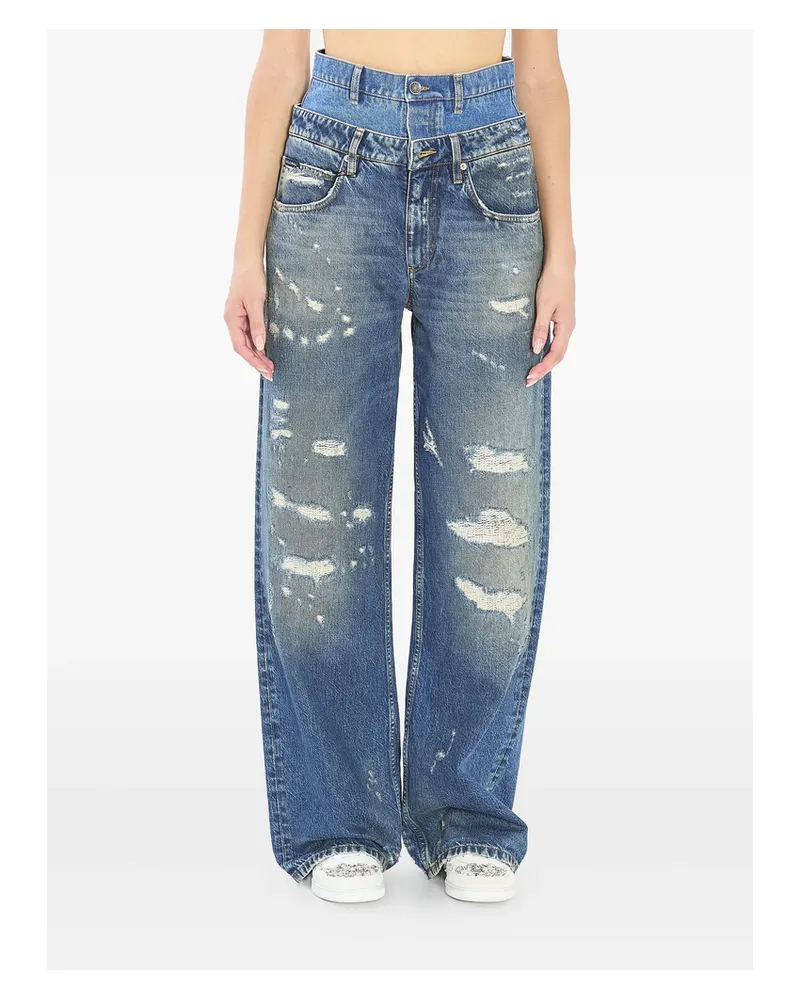 Dolce & Gabbana Double-waist Distressed Jeans Blue