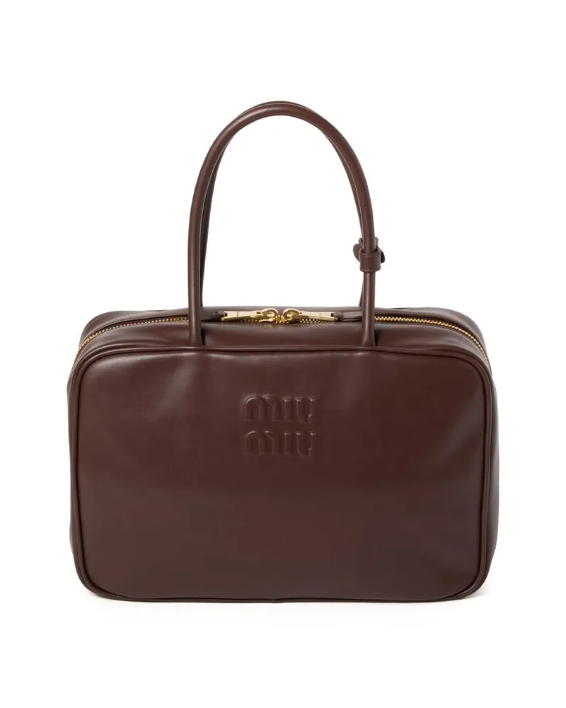 Miu Miu Beau Logo-debossed Leather Bag Brown
