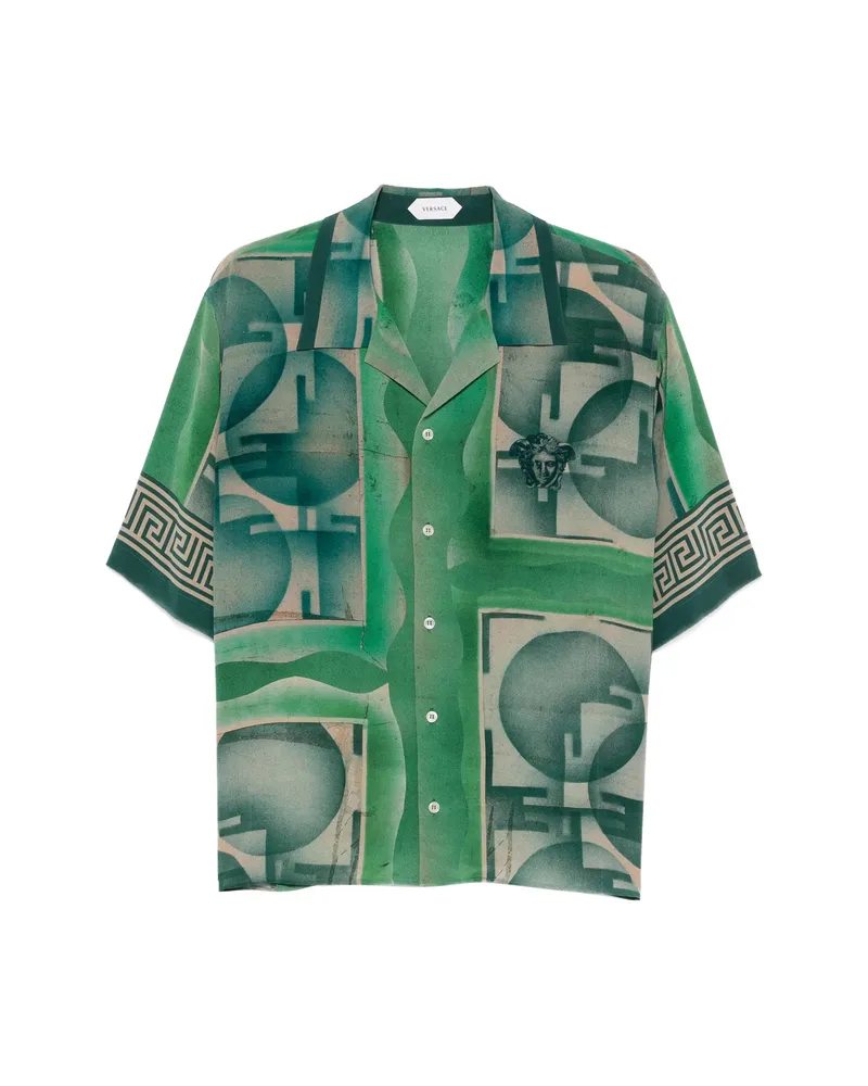 Versace Greca-print Medusa-head Shirt Green