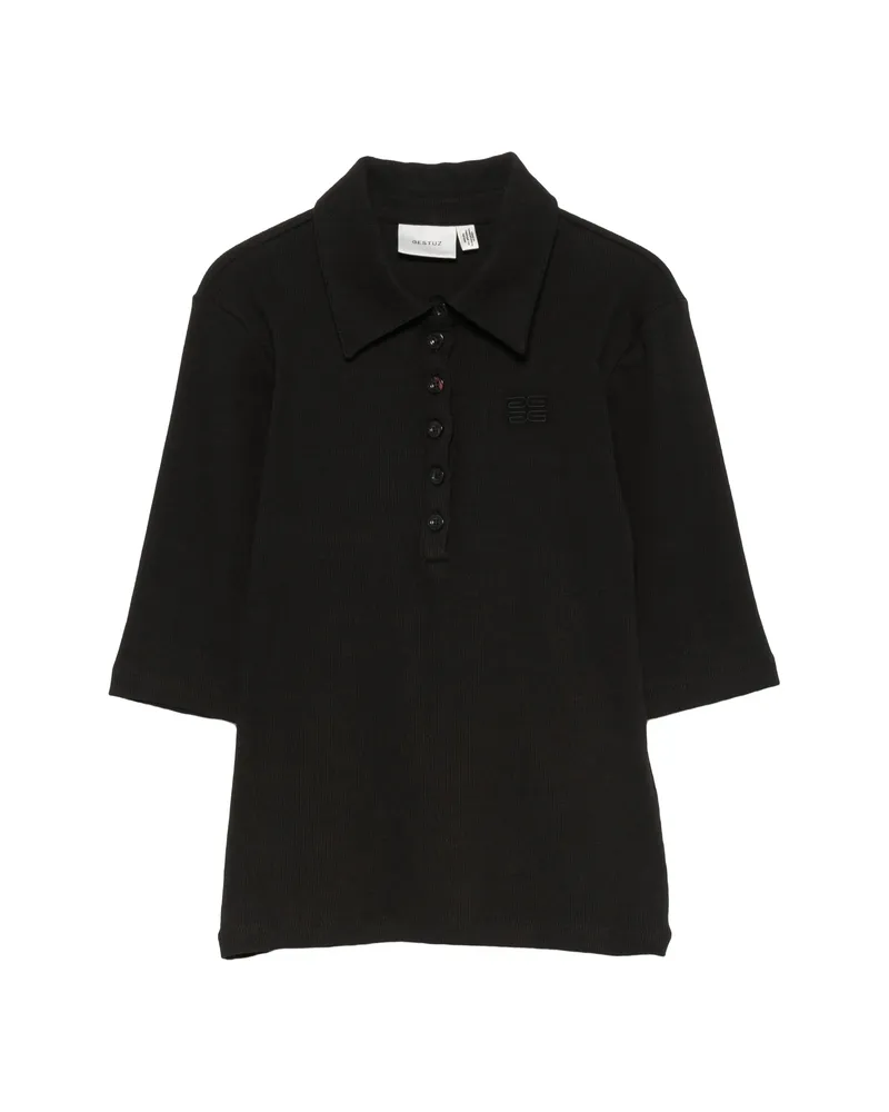 Gestuz Drew Ribbed-knit Polo Shirt Black