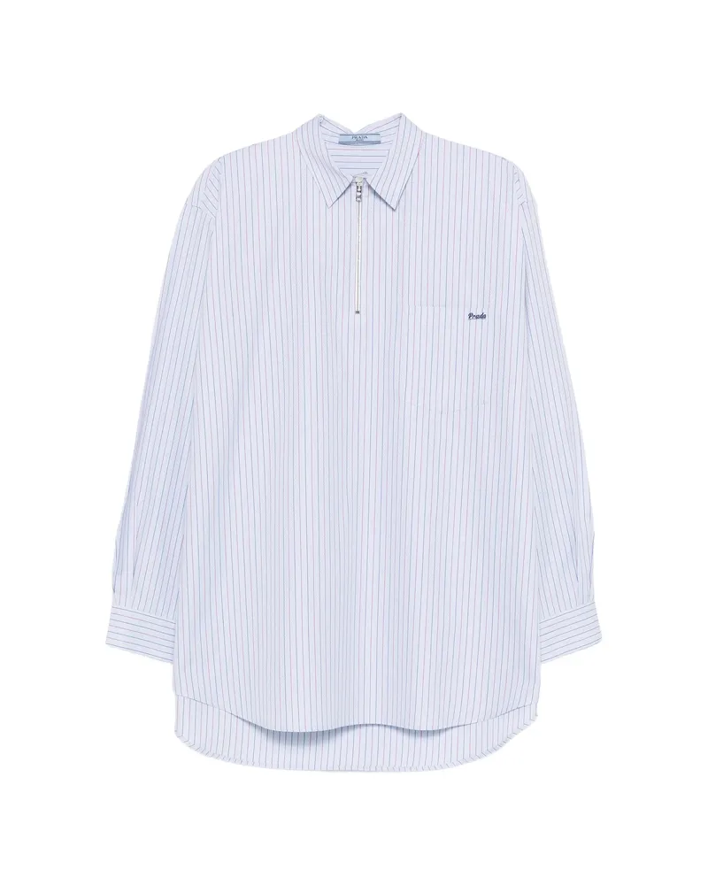 Prada Striped Cotton Shirt With Half-zipper Blue