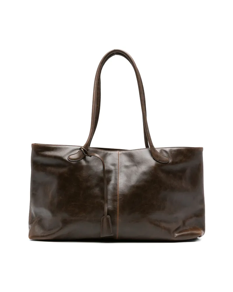 LOW CLASSIC Haricot Leather Shoulder Bag Brown