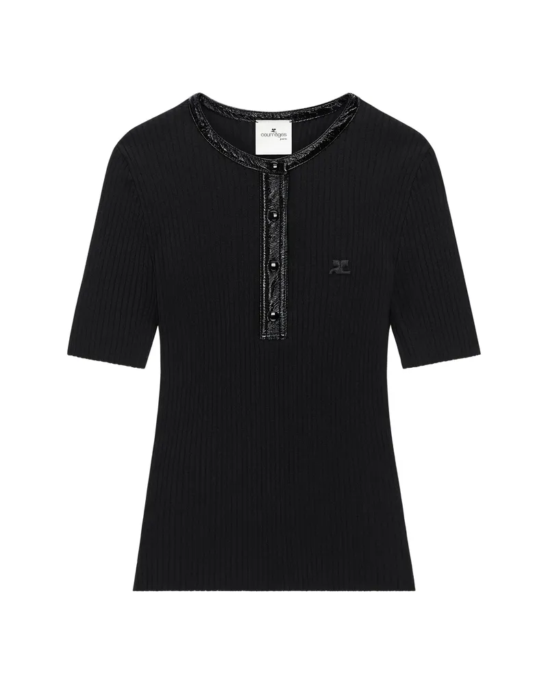 Courrèges Vinyl-trim Ribbed-knit T-shirt Black