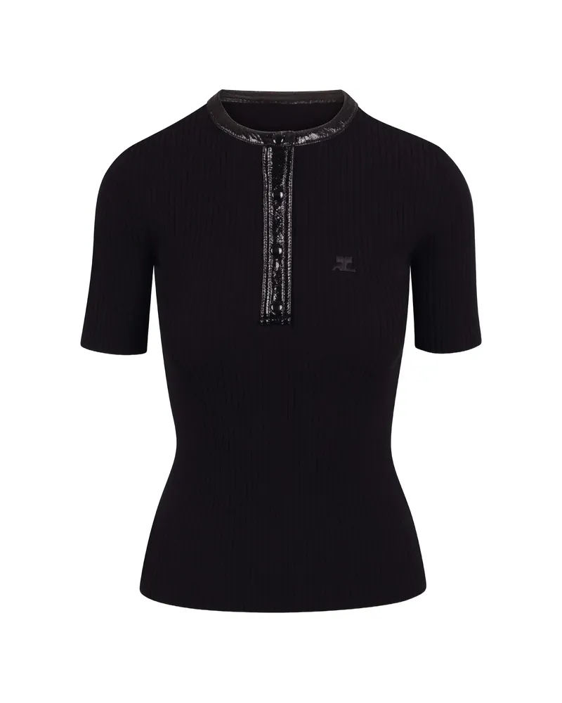 Courrèges Vinyl And Knit Polo Black