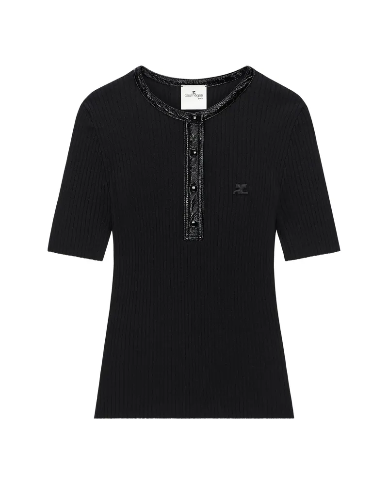Courrèges Vinyl And Knit Polo Black