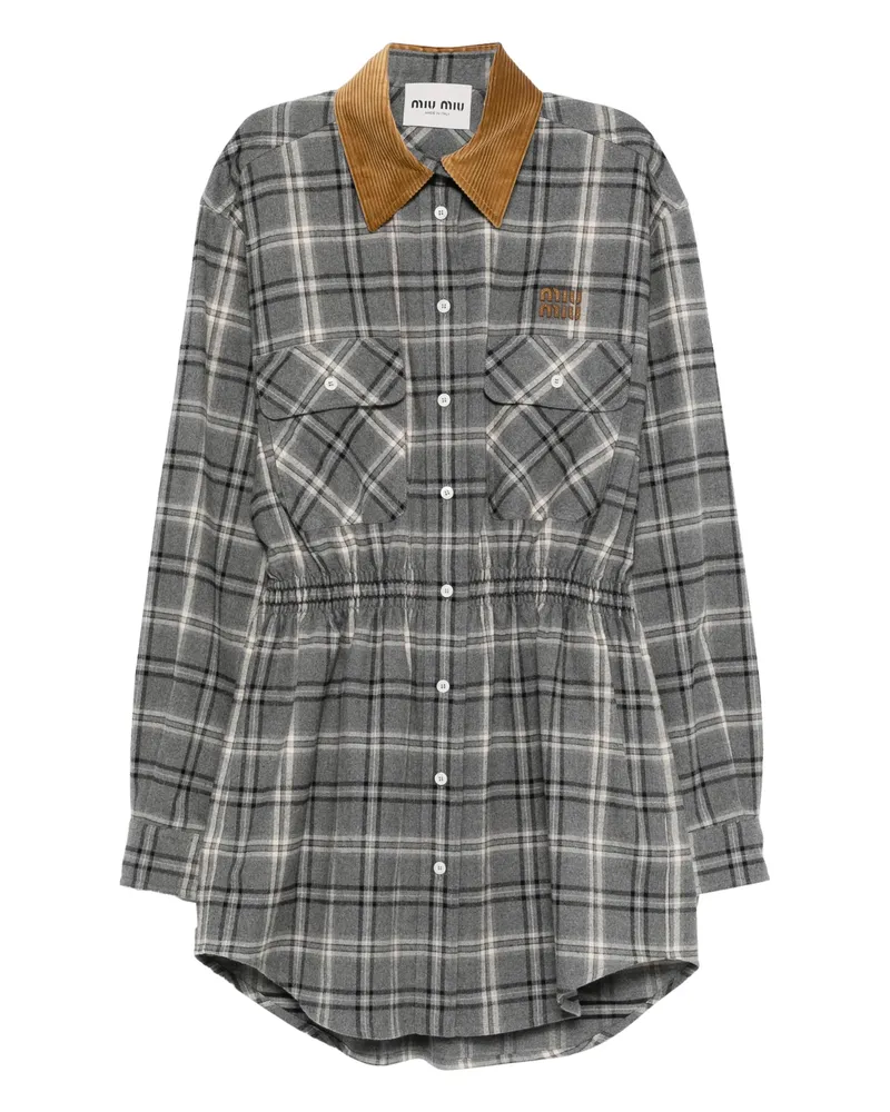 Miu Miu Buttoned Check-pattern Mini Dress Grey