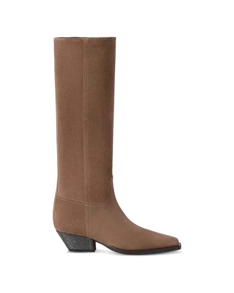 Brunello Cucinelli Suede Boots With Precious Heel Brown