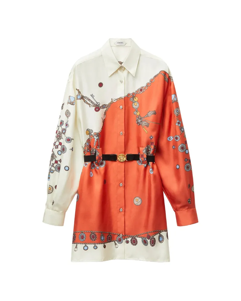 Versace Printed Silk Twill Mini Dress Orange